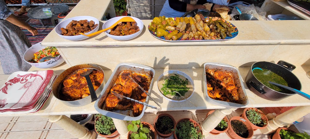 A home-cooked Egyptian spread on the rooftop